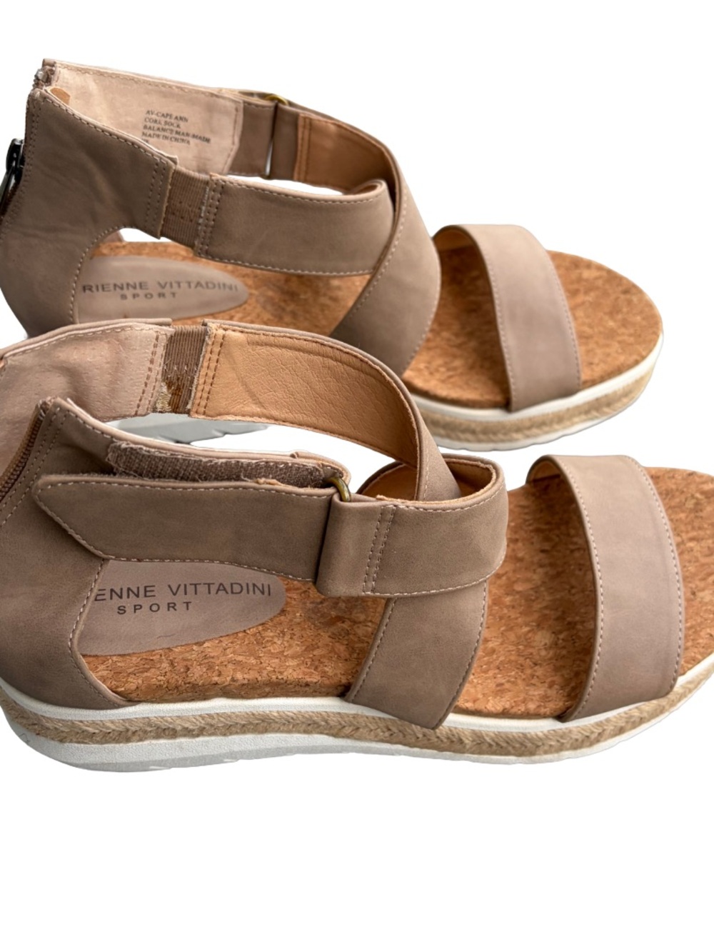 Adrienne Vittadini Beige Strappy Cork-Style Sport Sandals
